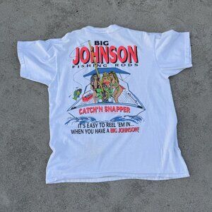 Vintage 1991 Big Johnson Fishing Rods Shirt Single Stitch Funny Humor 90s L USA